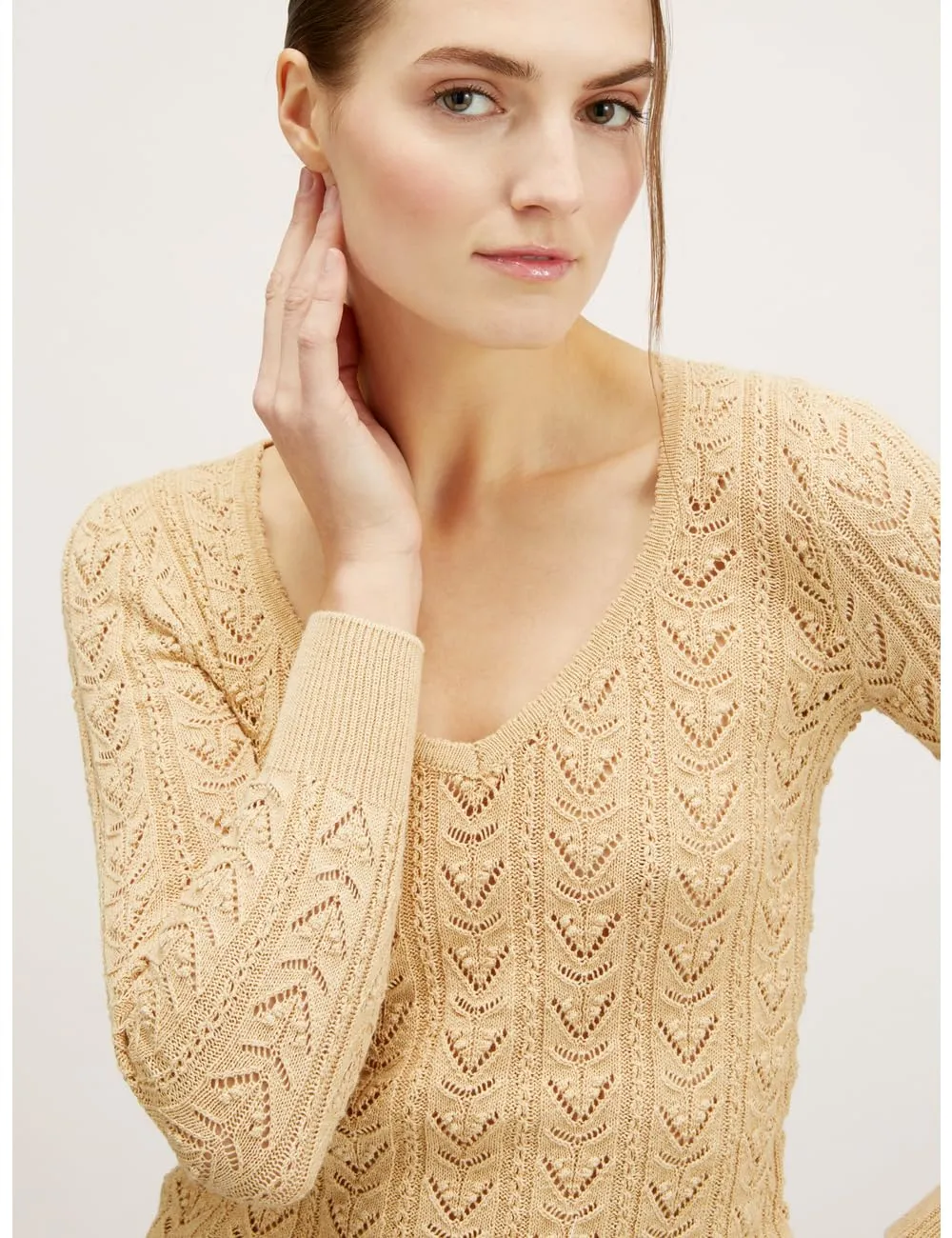 Motivi Spring Summer 24 Pullover V-Ausschnitt Lochmuster