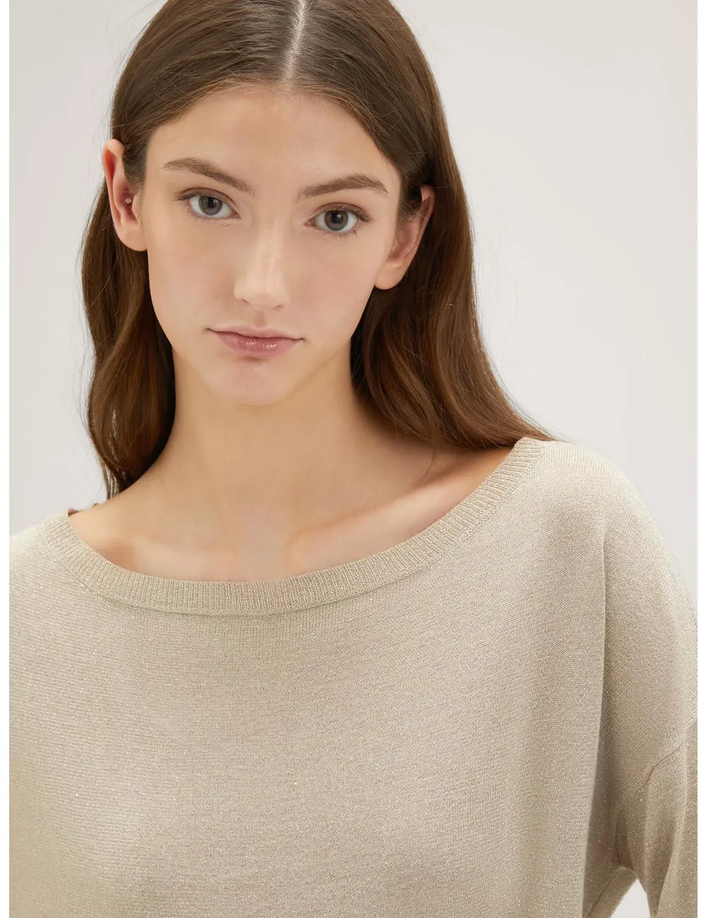 Motivi Oversize-Pullover Lurex U-Boot-Ausschnitt