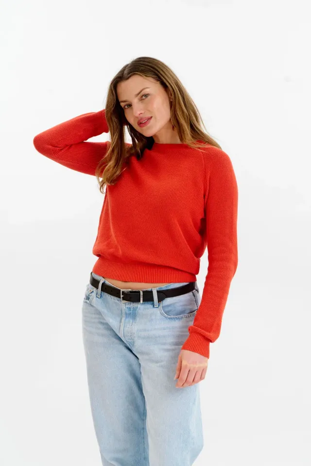 KOMODO FOG Pullover Rot Bio-Baumwolle Waffel