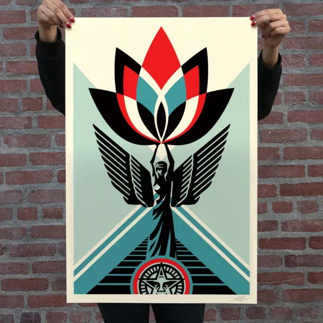 Obey Lotus Angel Signed Offset Lithograph Druck signiert