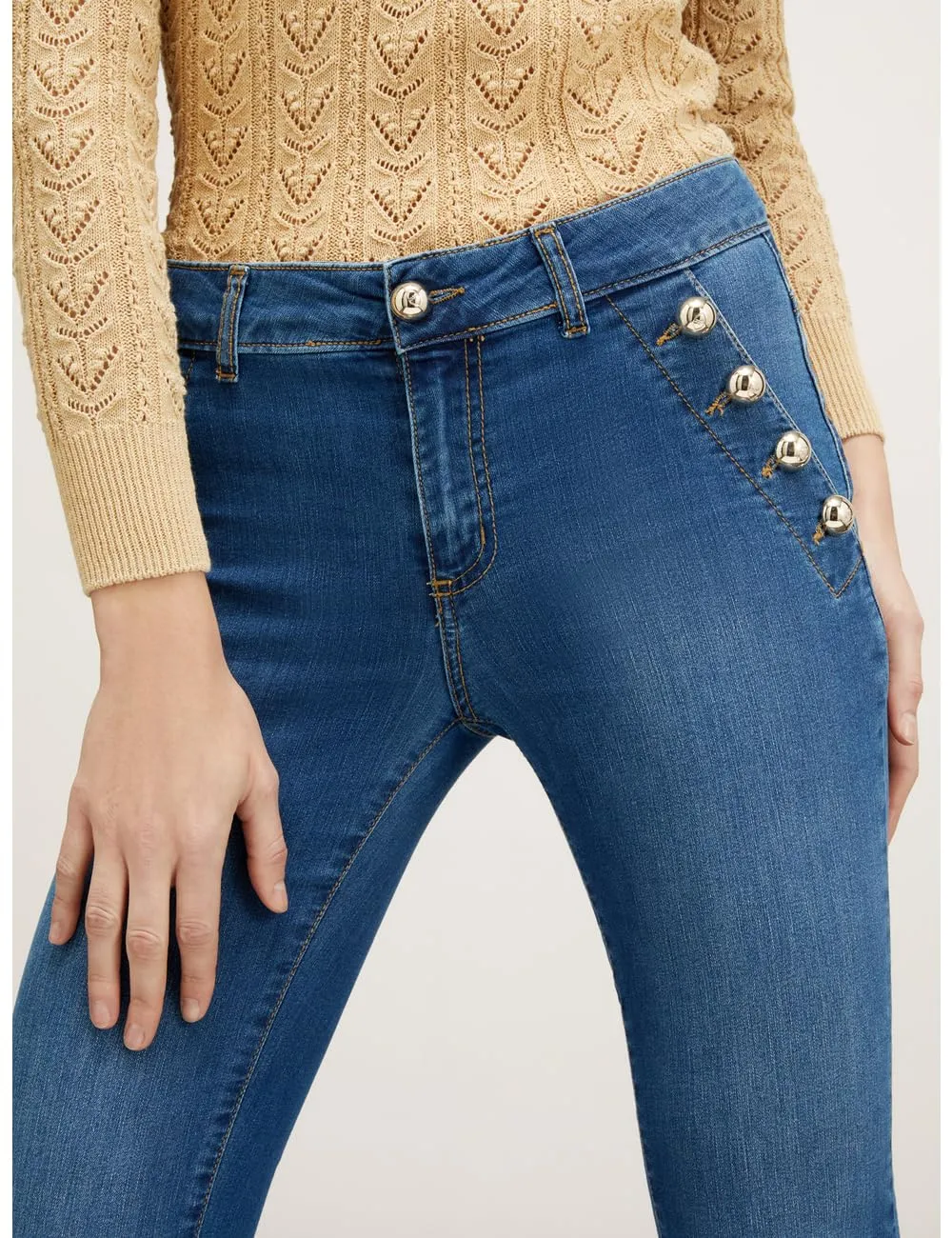 Motivi Skinny-Jeans dunkelblau Baumwoll-Denim mit Knopf