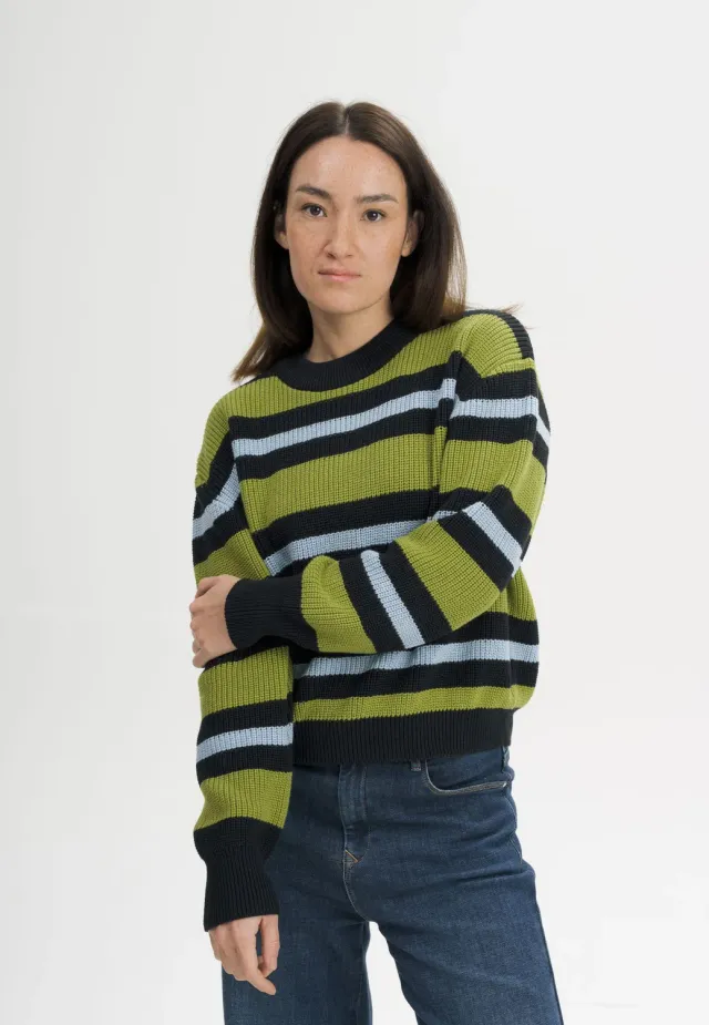 MELA Adah Stripes Rippstrickpullover cloudy blue Bio-Baumwolle