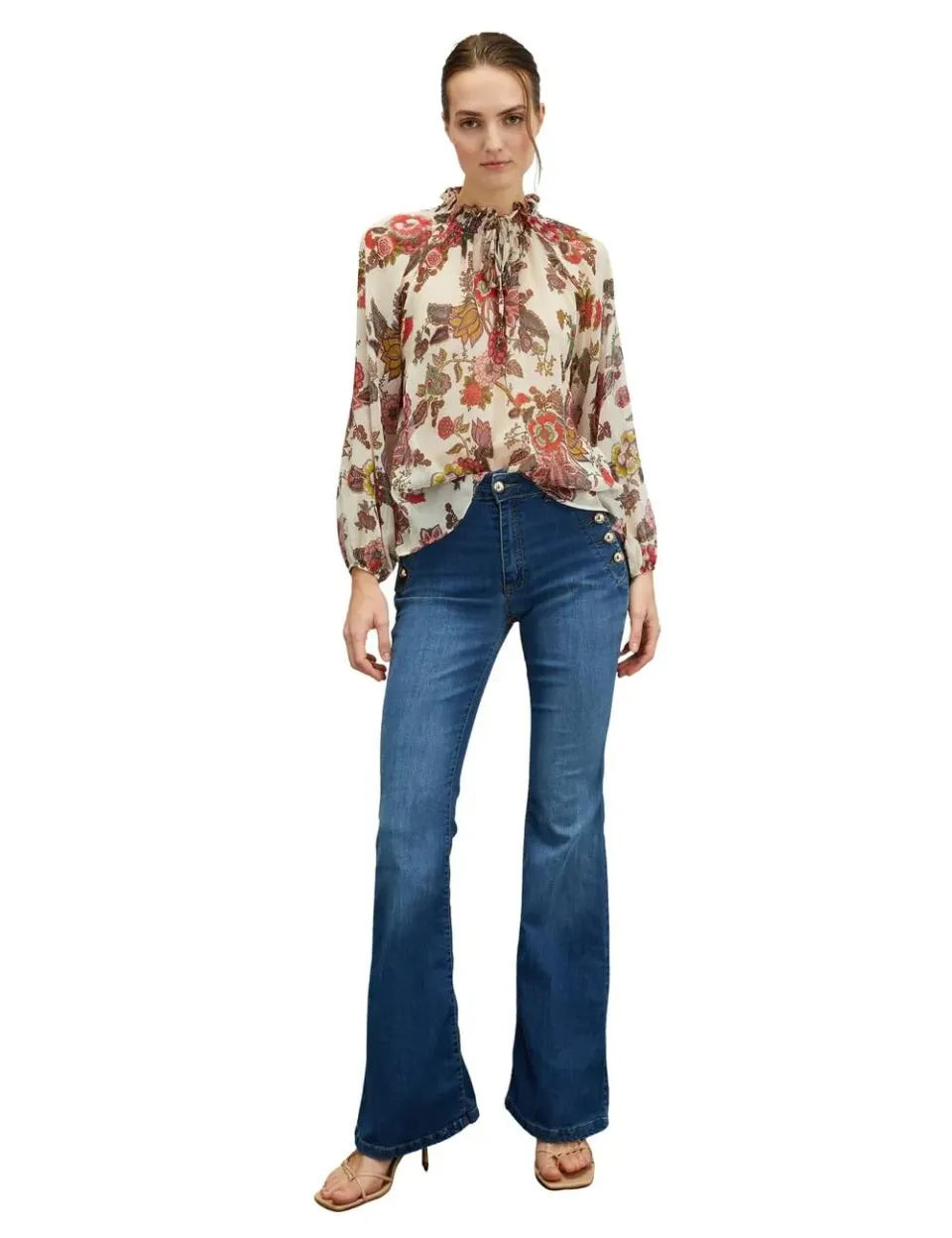 Motivi Bluse Blumenmuster Creponne hoher Kragen
