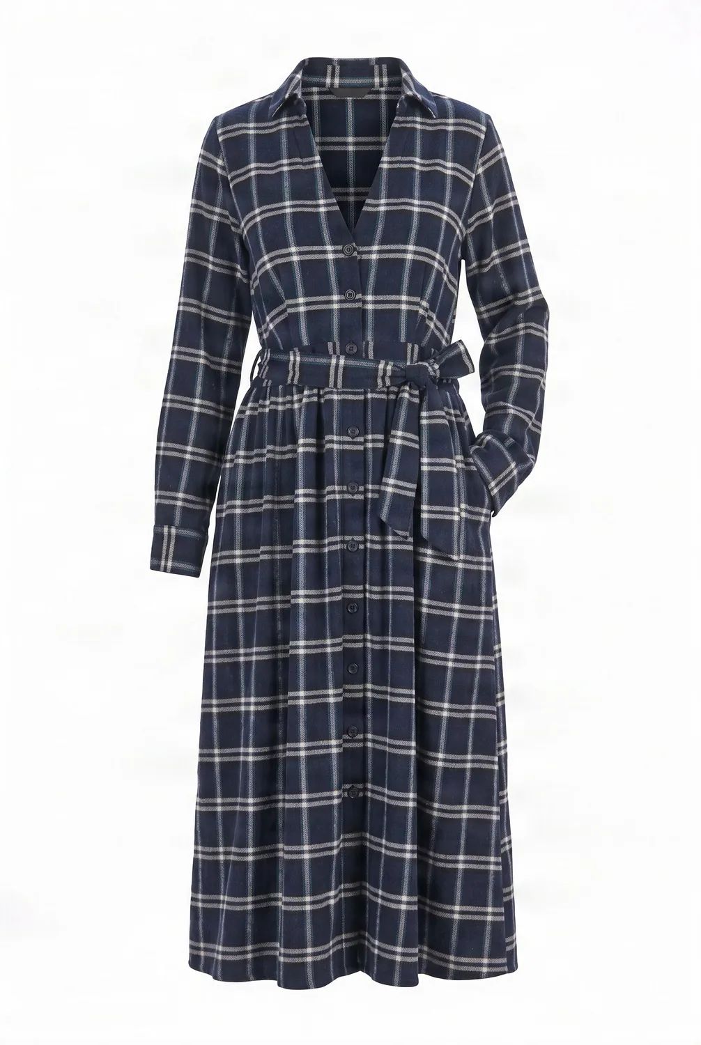 KOMODO HIGHLAND Kleid Navy-Grün Karo Bio-Baumwolle