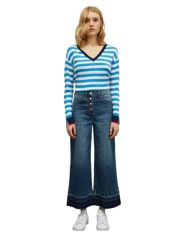 Motivi Weite Cropped Jeans mit Saum-Motiv Jeans mittelblau