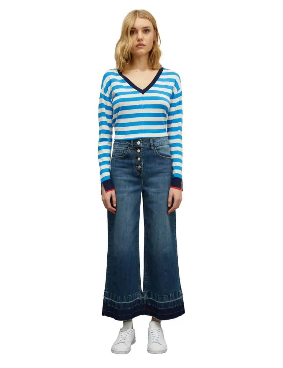 Motivi Weite Cropped Jeans mit Saum-Motiv Jeans mittelblau