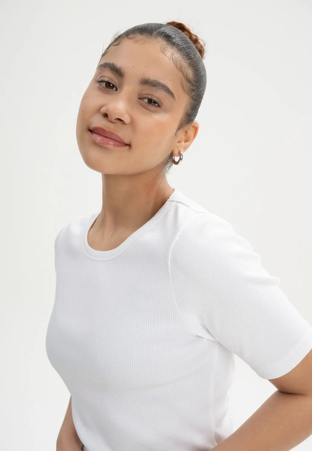 MELA JASLEEN Ripp T-Shirt weiß aus Baumwolle