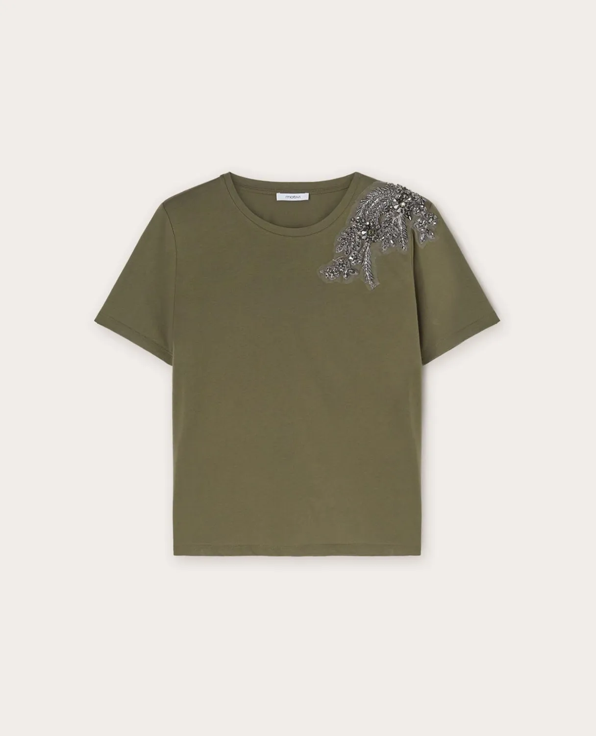 Motivi T-Shirt Boxy Stickerei Baumwolle Steine