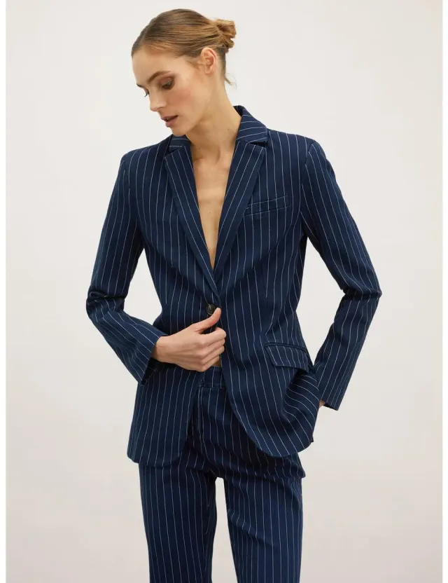 Motivi Einknopf-Jacke Nadelstreifen-Denim Baumwolle