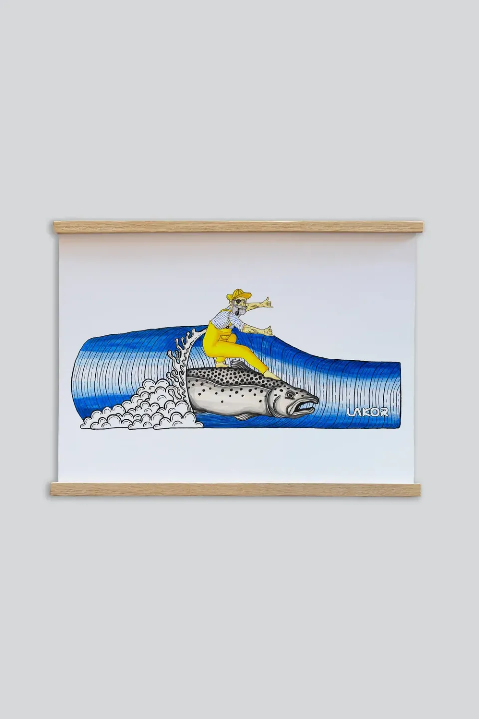 LAKOR Salmon Surfer Poster Weiß 250g Papier