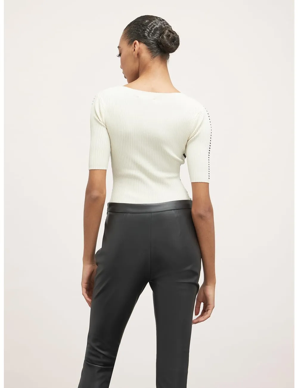 Motivi Rippenpullover Jacquard Pullover gestreift Kurzarm