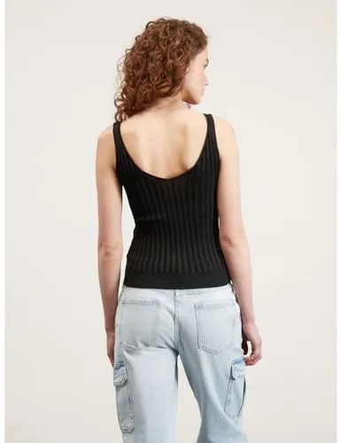 Motivi Lurex-Top gerippt Top Slim tiefer Ausschnitt