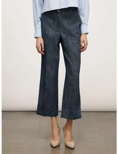 Motivi Cropped-Jeans geflammt Baumwolle Bügelfalte