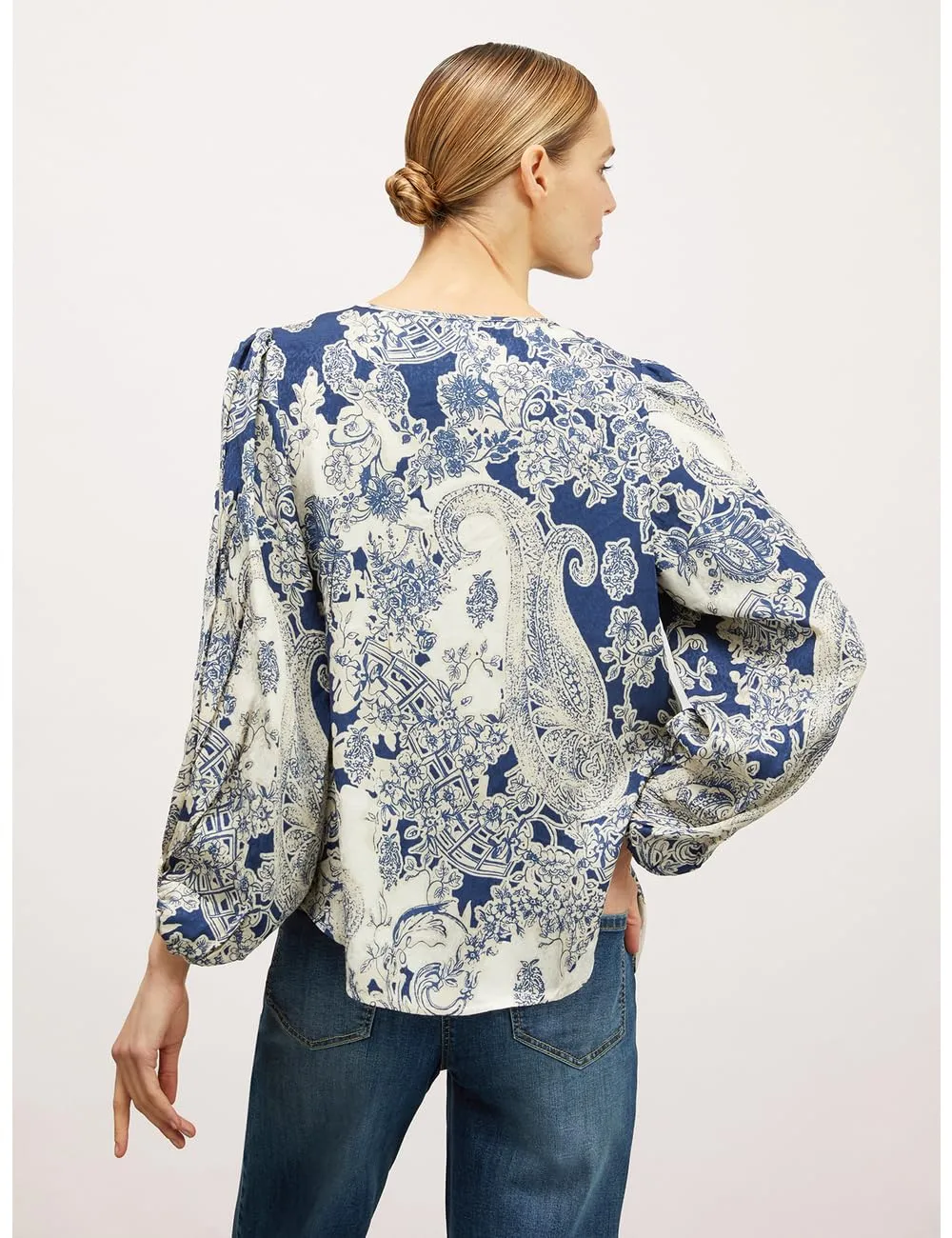 Motivi Jacquard-Bluse V-Ausschnitt Damen langarm