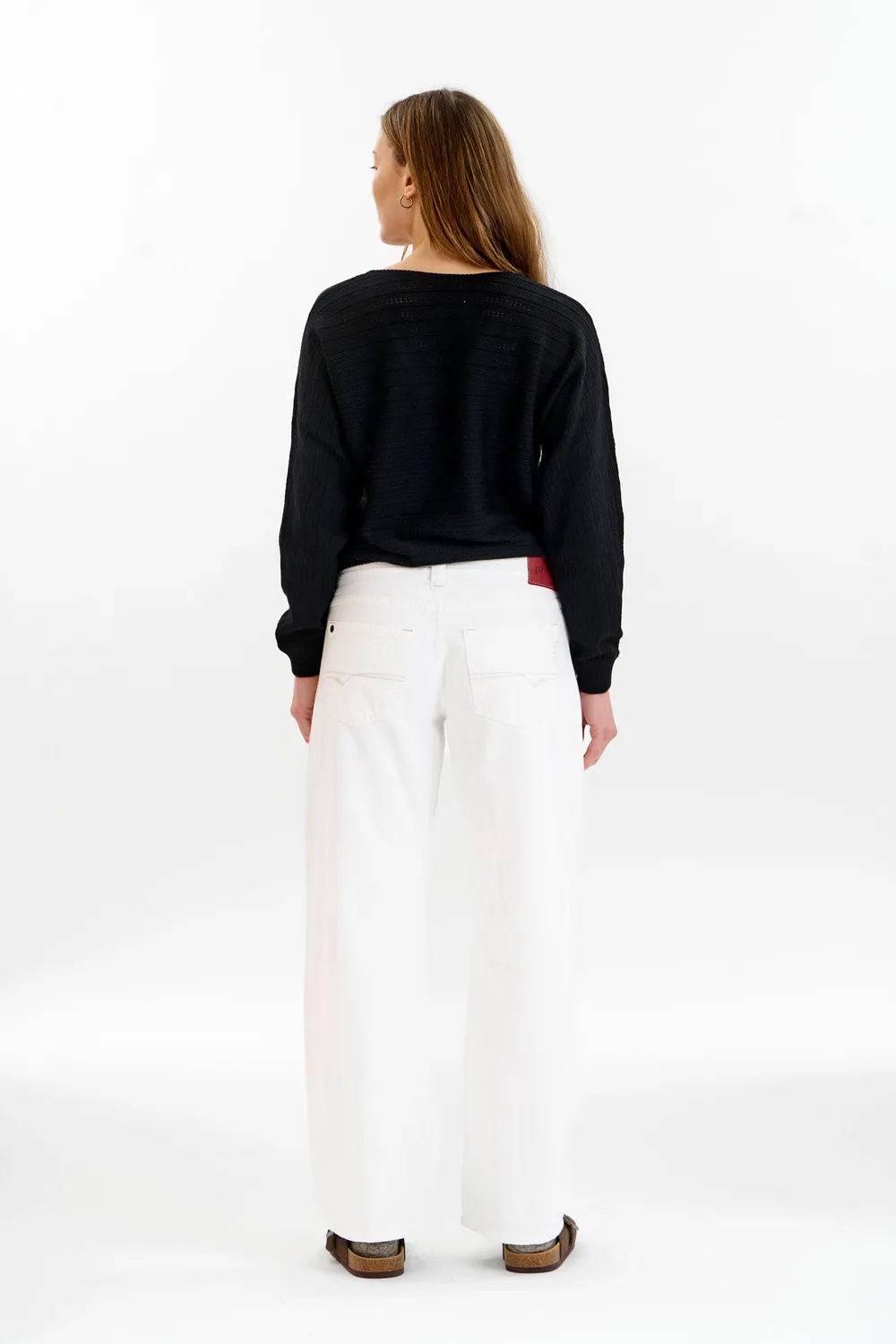 KOMODO PIA Pointelle Pullover Schwarz Bio-Baumwolle