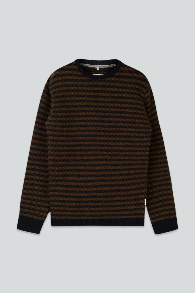 LAKOR Faroese Fisher Knit Navy Brown Wollpullover
