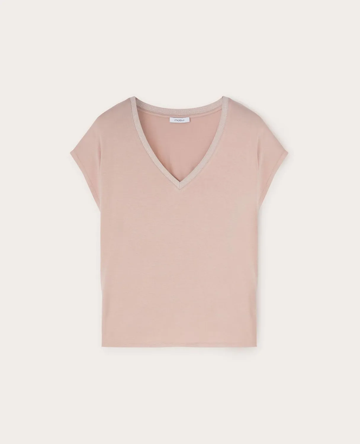 Motivi V-Ausschnitt T-Shirt Viskose Lurex-Bündchen