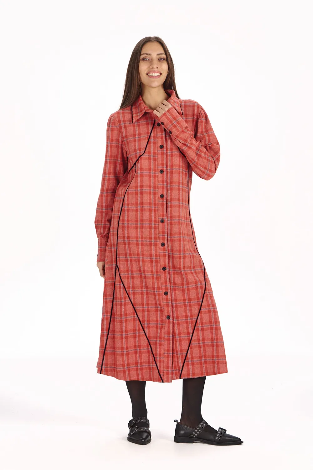 KOMODO SERINA Kleid Rot Karo Bio-Baumwolle