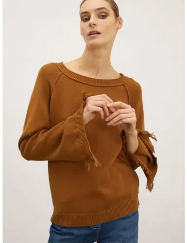 Motivi Pullover mit Ausfransung Baumwollpullover weiß
