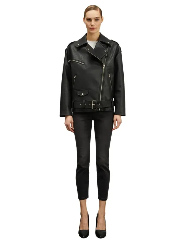 Motivi Oversize-Bikerjacke Leder-Optik XS Nieten