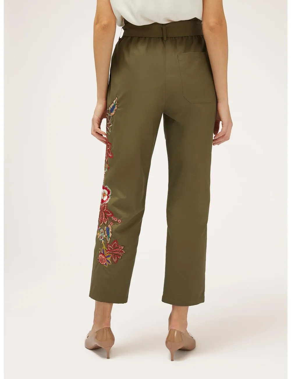 Motivi Paperbag-Hose Blumenstickerei Baumwolle Lyocell