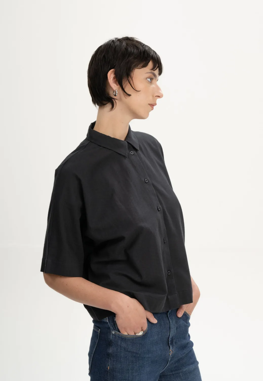 MELA RINARA Bluse kurzärmelig schwarz Bio-Baumwolle