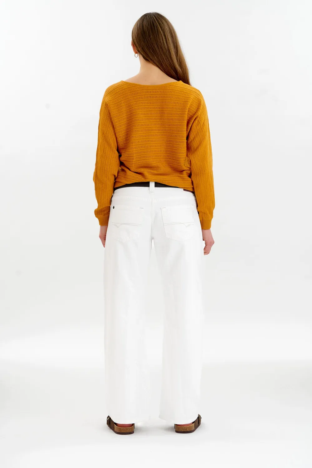 Komodo Pia Pullover Senf Lochstrick Bio-Baumwolle