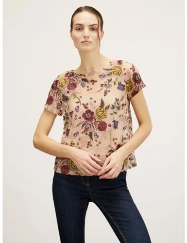 Motivi T-Shirt Tüll bestickt Boxy U-Boot-Ausschnitt