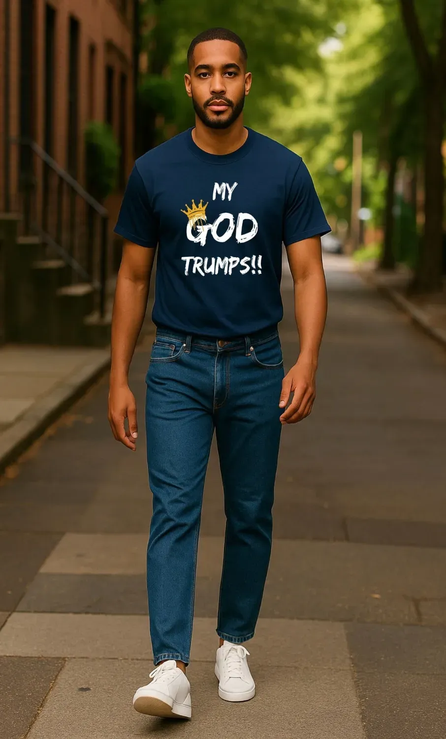 Covered My GOD Trumps T-Shirt Navy Baumwolle