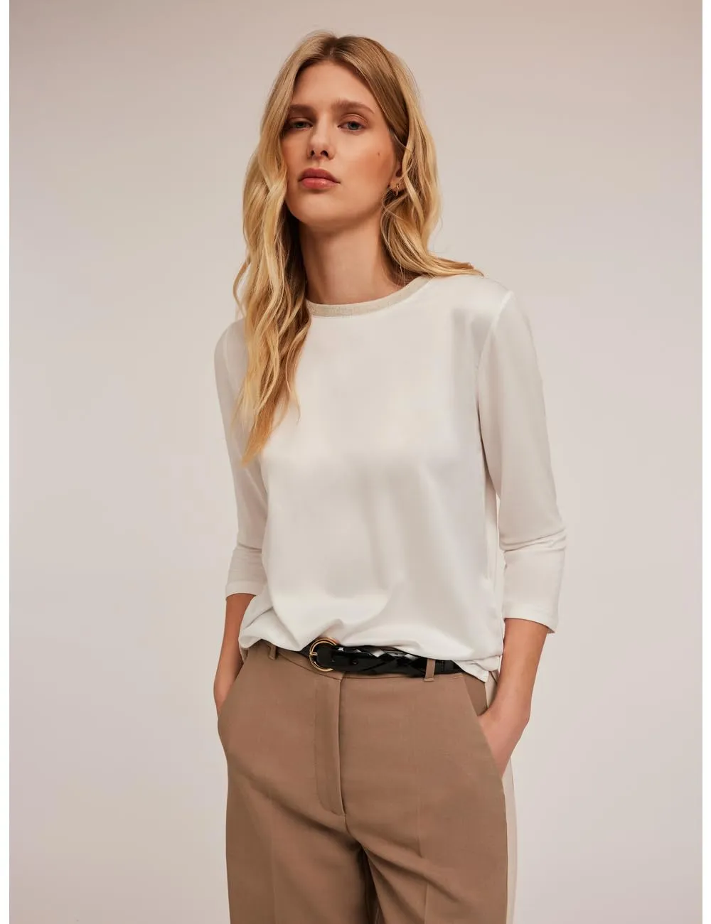 Motivi Basic T-Shirt aus Satin und Jersey ECOVERO