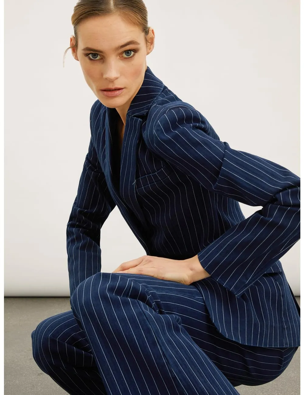 Motivi Einknopf-Jacke Nadelstreifen-Denim Baumwolle