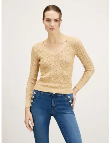 Motivi Spring Summer 24 Pullover V-Ausschnitt Lochmuster