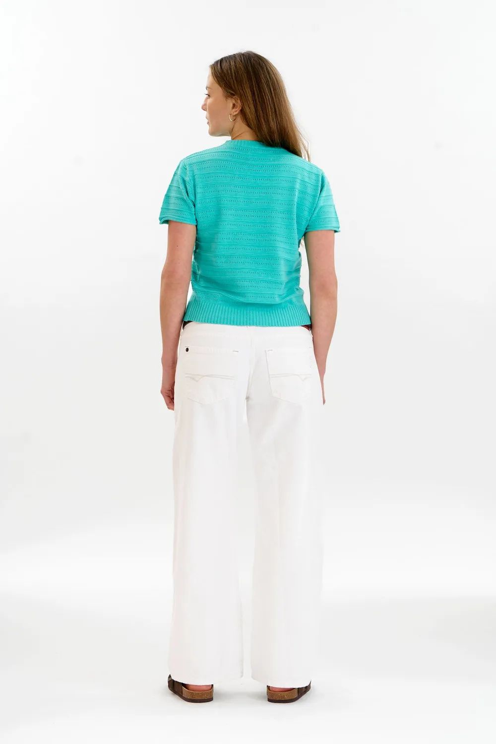 KOMODO POSEY Strick-T-Shirt Cyan Bio-Baumwolle