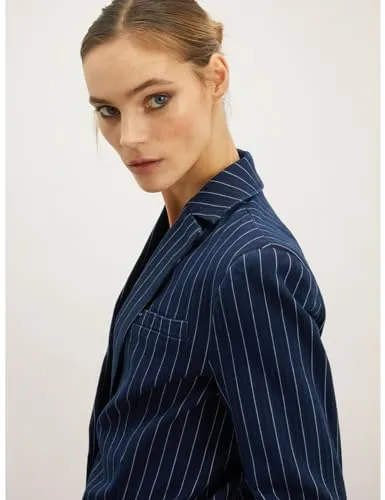 Motivi Einknopf-Jacke Nadelstreifen-Denim Baumwolle