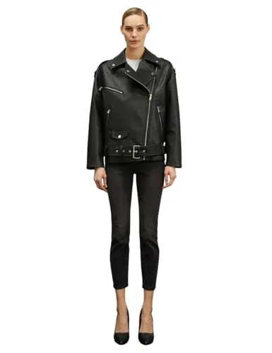 Motivi Oversize-Bikerjacke Leder-Optik XS Nieten