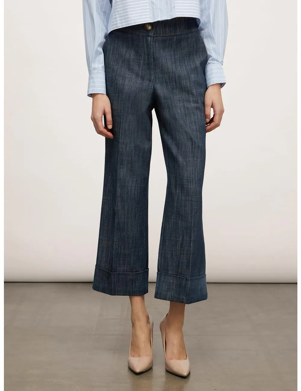 Motivi Cropped-Jeans geflammt Baumwolle Bügelfalte
