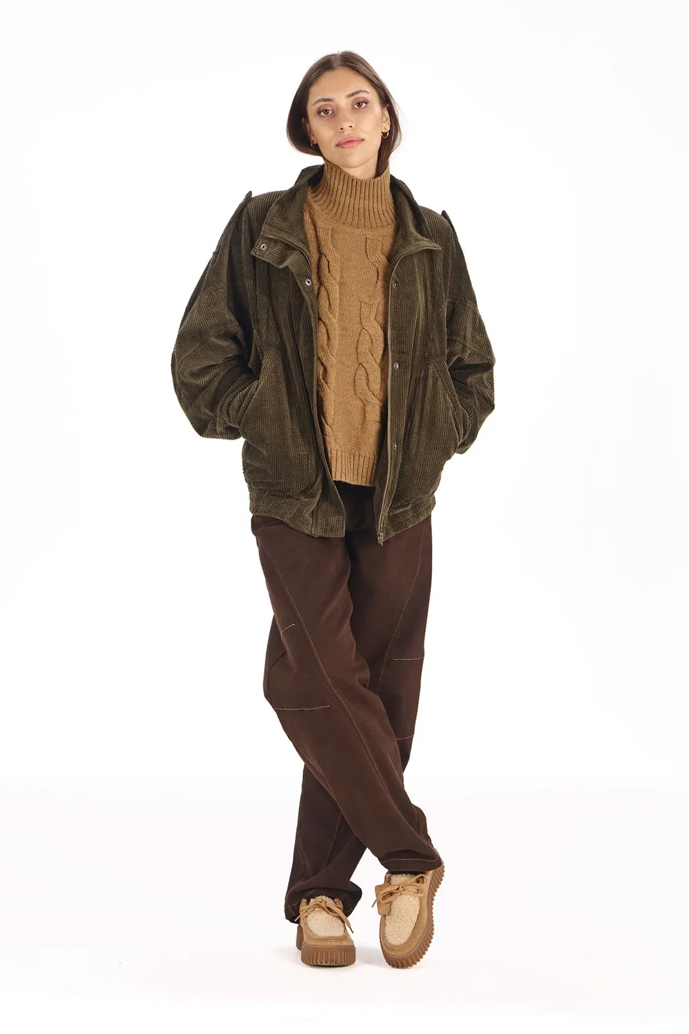 Komodo Hattie Jacke Khaki Bio-Baumwolle Cord