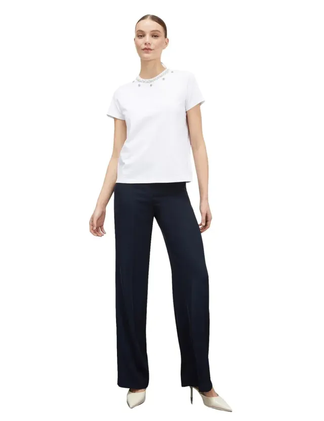 Motivi T-Shirt Spring Summer 24 Steinchen-Ausschnitt Baumwolle