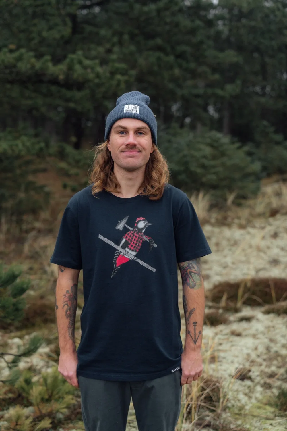 LAKOR Woodpecker T-Shirt Blueberry Bio-Baumwolle