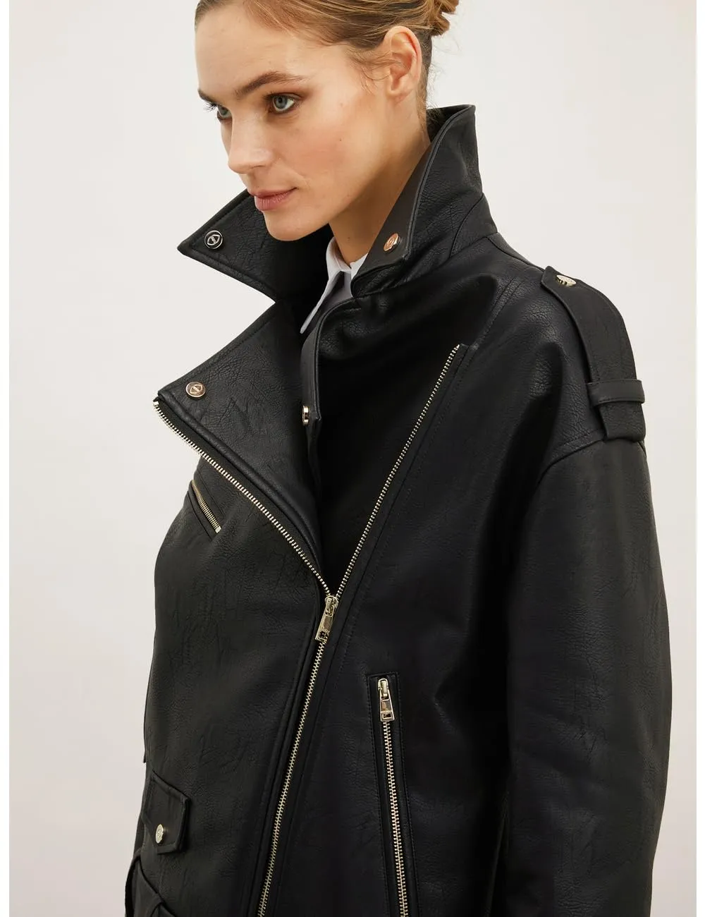 Motivi Oversize-Bikerjacke Leder-Optik XS Nieten