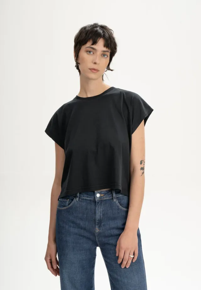 MELA BHAMINI Cropped T-Shirt weiß Bio-Baumwolle