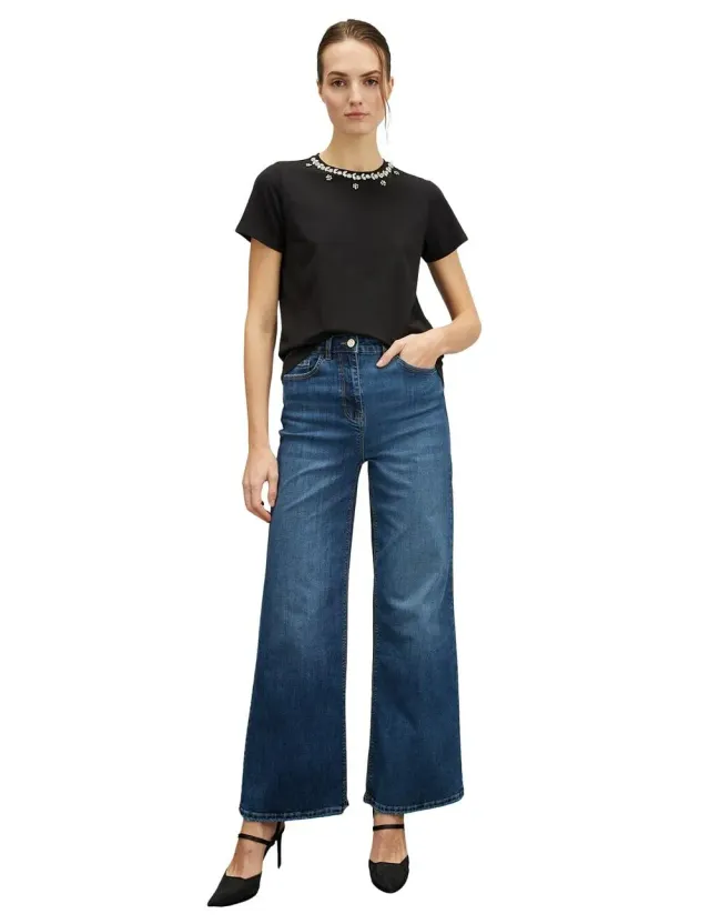 Motivi Spring Summer 24 T-Shirt Steinchen-Ausschnitt Baumwolle