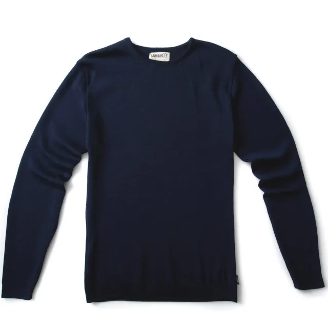 Langbrett Feinstrick Merinowolle Pullover marine fein
