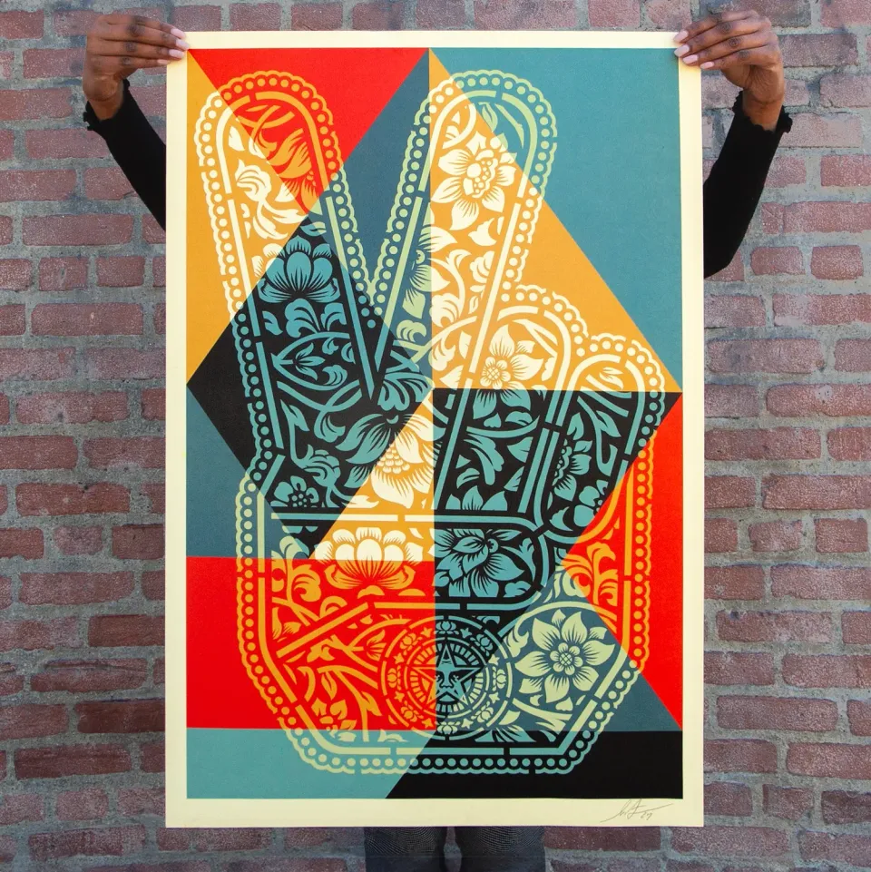 Obey Peace Fingers Geometric Poster signiert 61x91