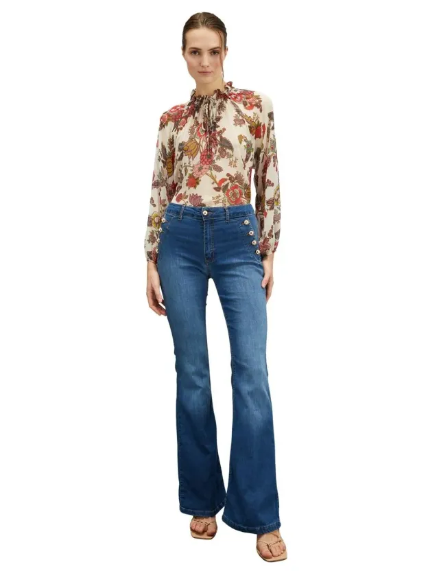 Motivi Flare-Jeans Knopf-Motiv Jeans blau