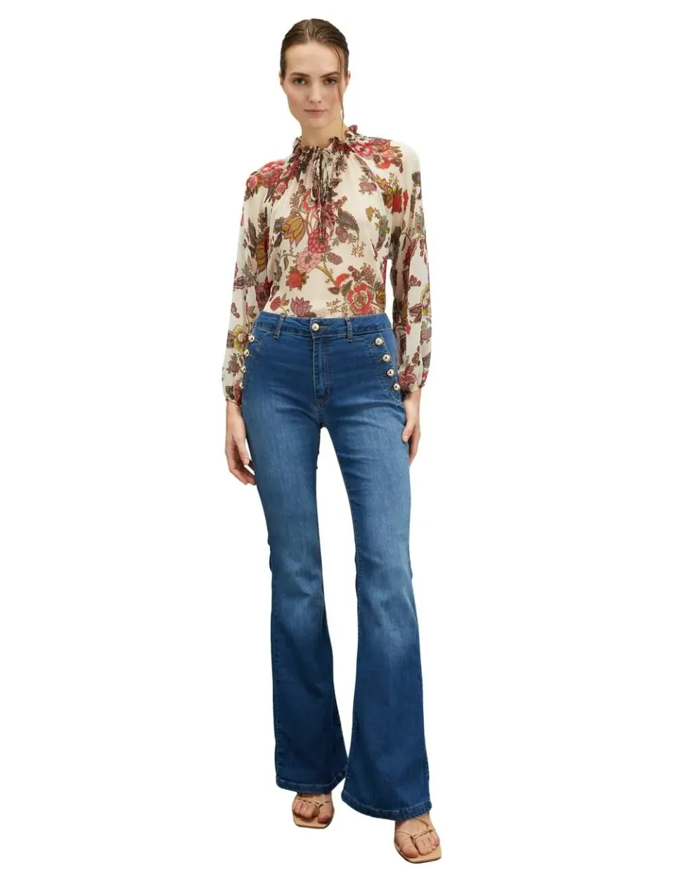 Motivi Flare-Jeans Knopf-Motiv Jeans blau
