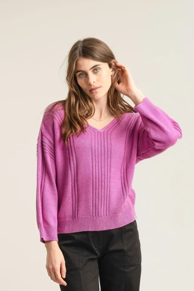 KOMODO ANYA Pullover Fuchsia Merinowolle