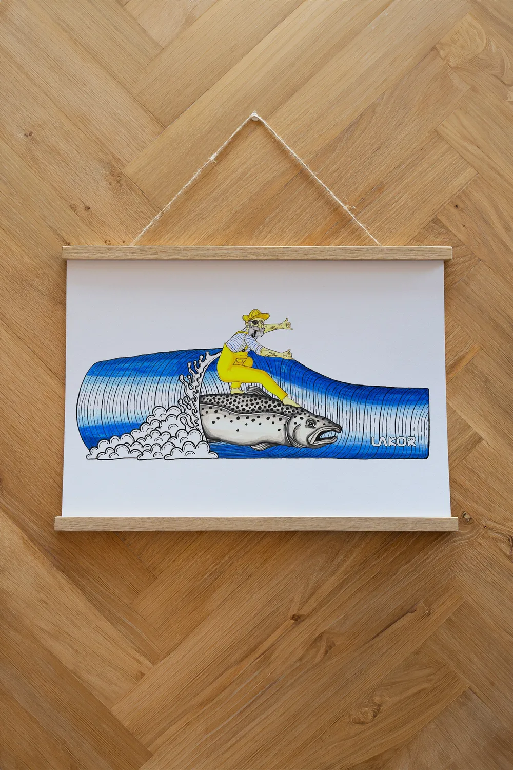 LAKOR Salmon Surfer Poster Weiß 250g Papier