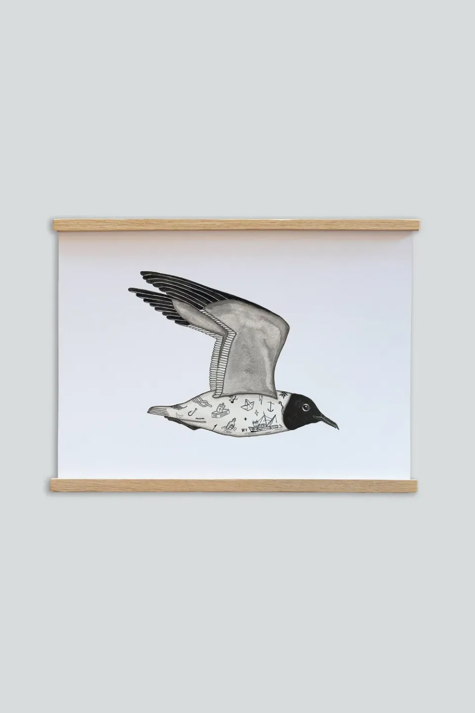 LAKOR Tattooed Seagull Poster Weiß 250g Papier
