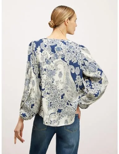 Motivi Jacquard-Bluse V-Ausschnitt Damen langarm